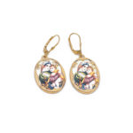 14K Női arany Szűz Mária porcelán patentzáras fülbevaló