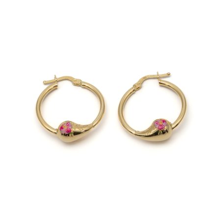 14k női sárga arany rózsaszin virágos villás fülbevaló