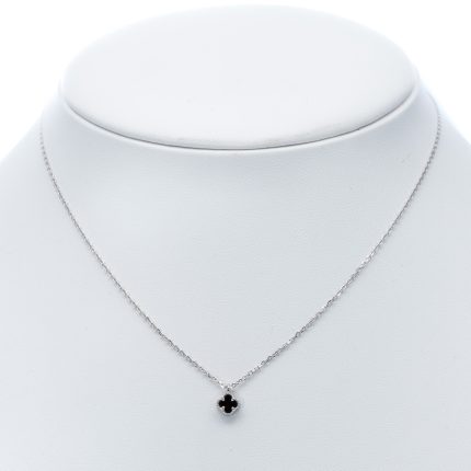 925 női ezüst nyaklánc fekete négylevelű lóhere mintával (másolat)