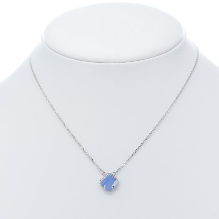 925 női ezüst nyaklánc kék négylevelű lóhere mintával (másolat)