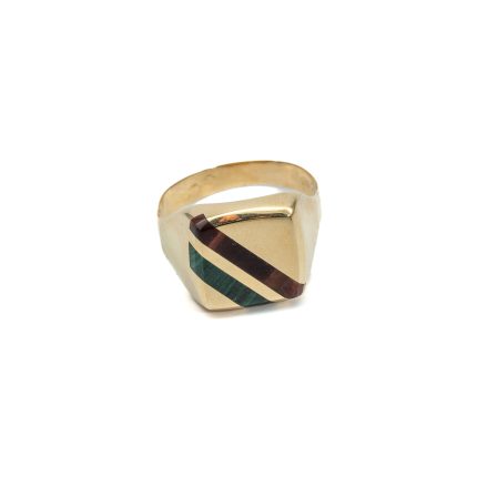 14k ferfi arany pecsetgyuru barna zold kobetettel 84480