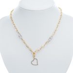 14k noi bicolor arany nyaklanc cirkonias sziv medallal 50 cm 85059