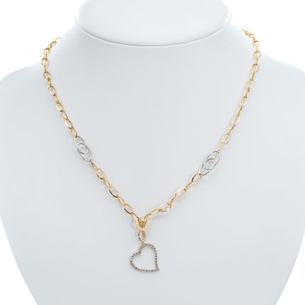 14k noi bicolor arany nyaklanc cirkonias sziv medallal 50 cm 85059